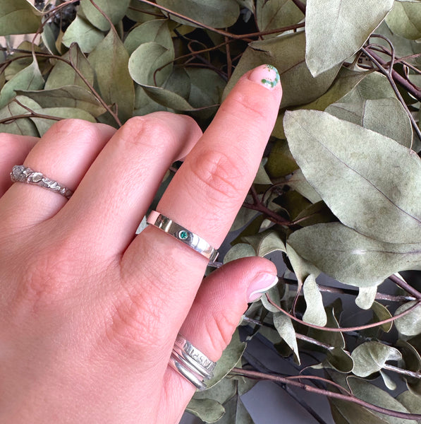 Silver Ring, Flush Set Gemstone