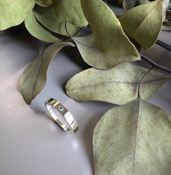 Silver Ring, Flush Set Gemstone