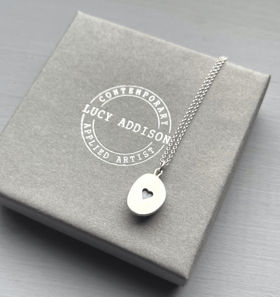 Silver Moonstone Necklace, Heart detail