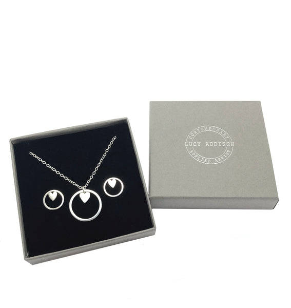 Silver Heart Necklace & Maxi Heart Earrings Set