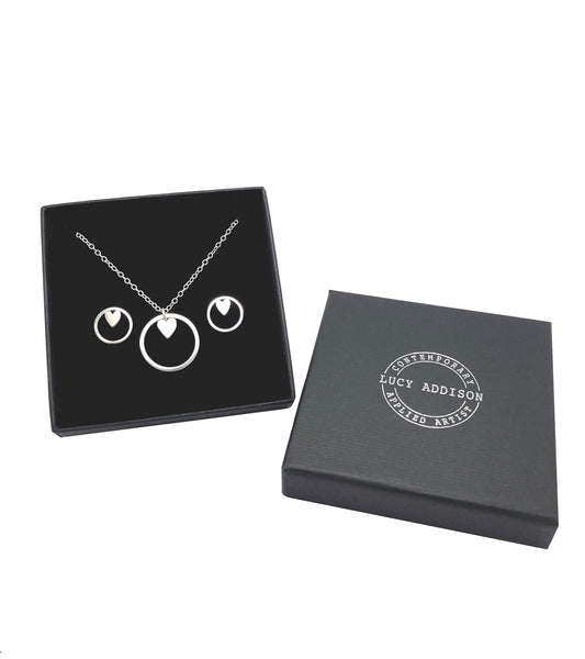 Silver Heart Necklace & Maxi Heart Earrings Set
