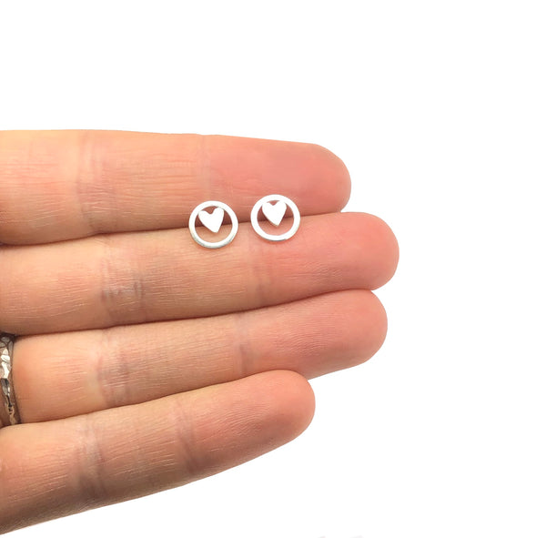 Silver Heart Necklace & Mini Heart Earrings Set