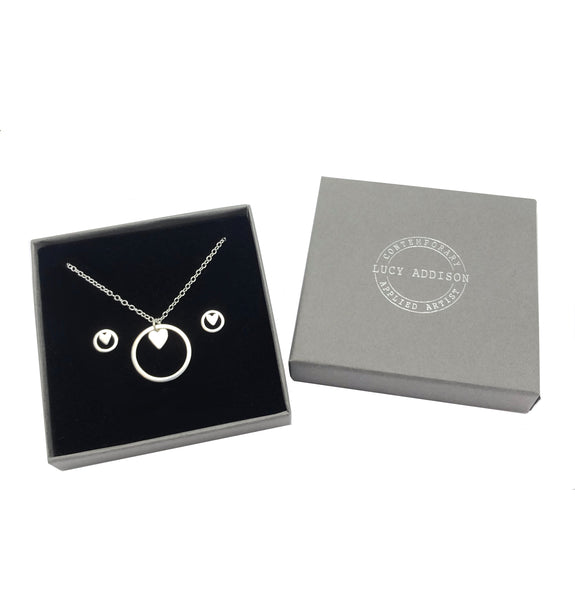Silver Heart Necklace & Mini Heart Earrings Set