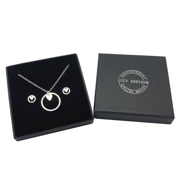 Silver Heart Necklace & Mini Heart Earrings Set