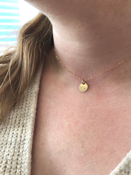 Gold Disc Heart Necklace