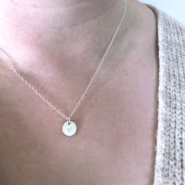 Silver Disc Heart Necklace & Maxi Heart Earrings