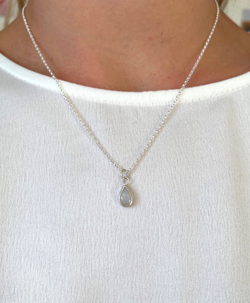 Pear Rainbow Moonstone Necklace