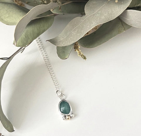 Emerald Necklace, 9ct gold & silver dot details