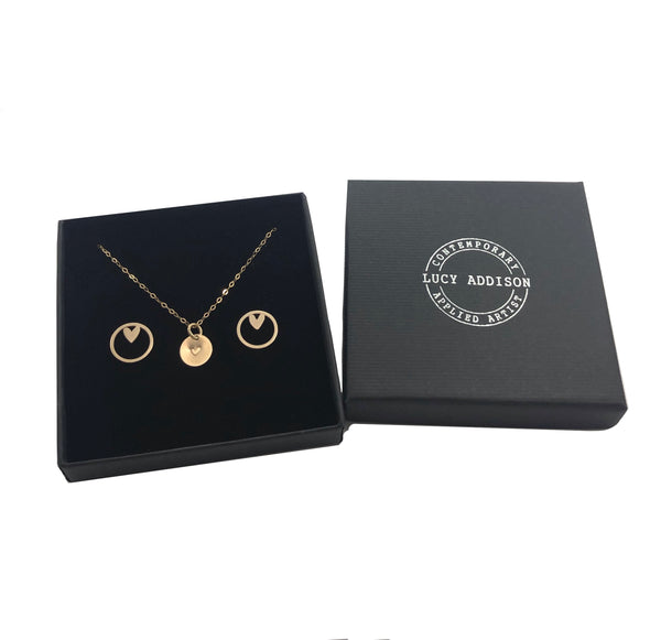 Gold Disc Heart Necklace & Maxi Gold Heart Studs