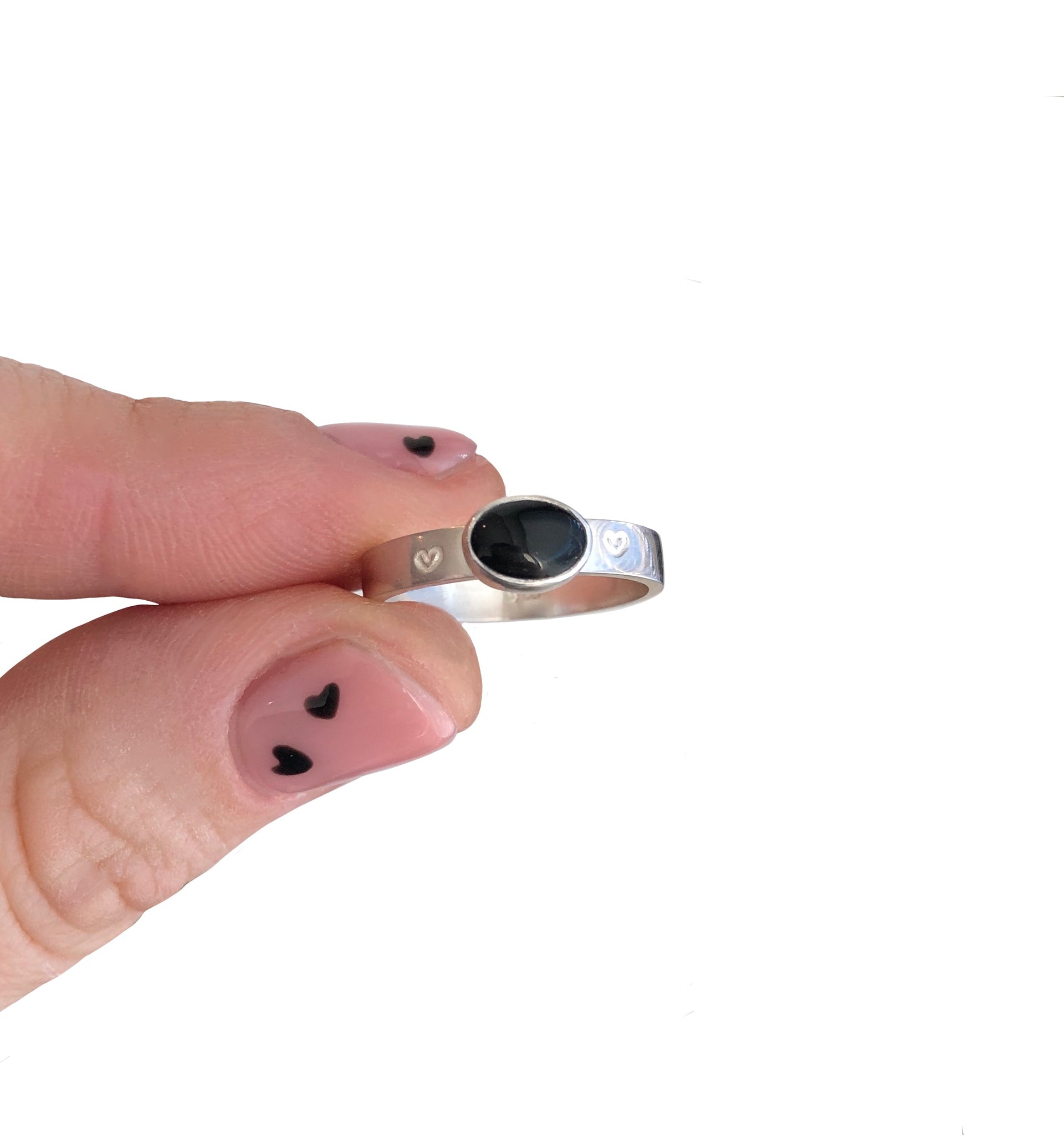 Silver Onyx Heart Ring
