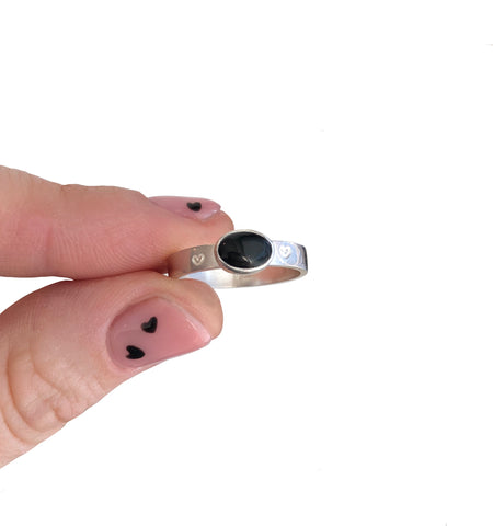 Silver Onyx Heart Ring