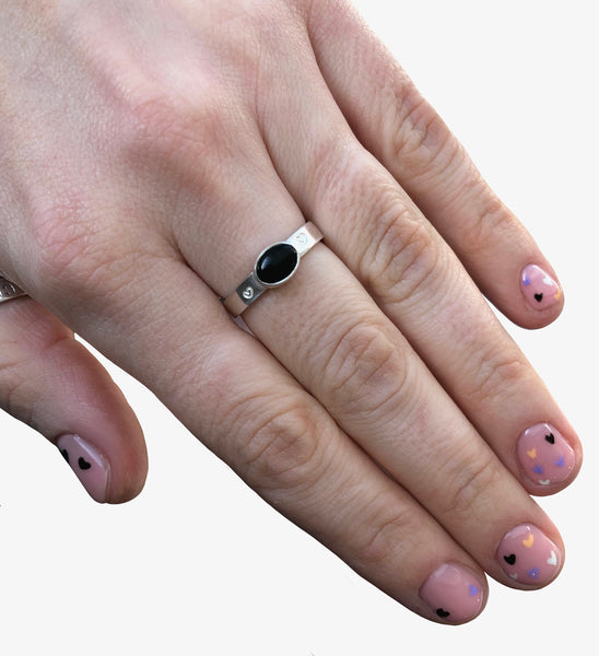 Silver Onyx Heart Ring