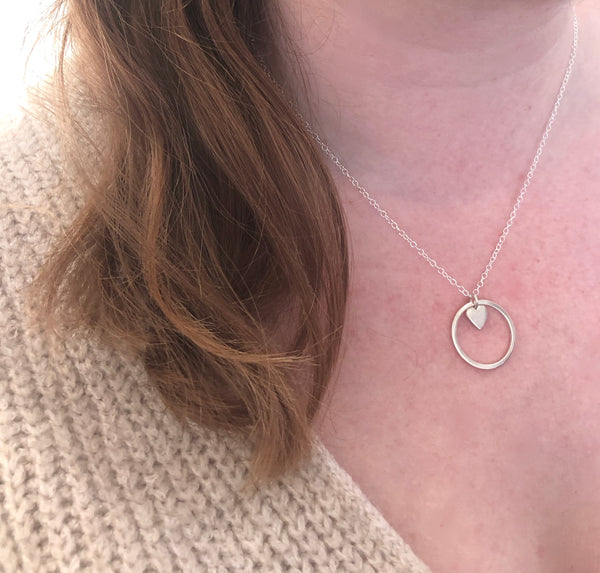 Silver Heart Necklace & Mini Heart Earrings Set