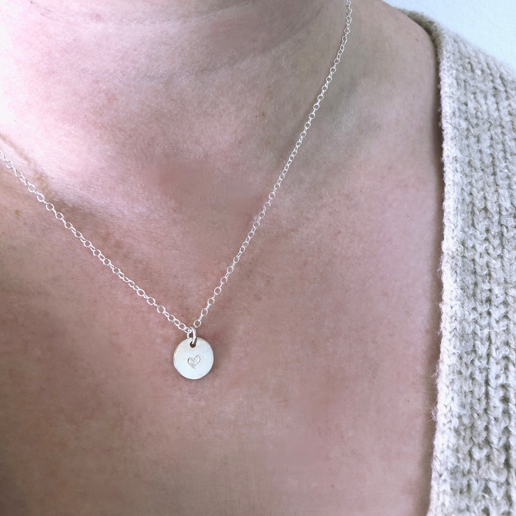 Silver Disc Heart Necklace Lucy Addison Applied Artist