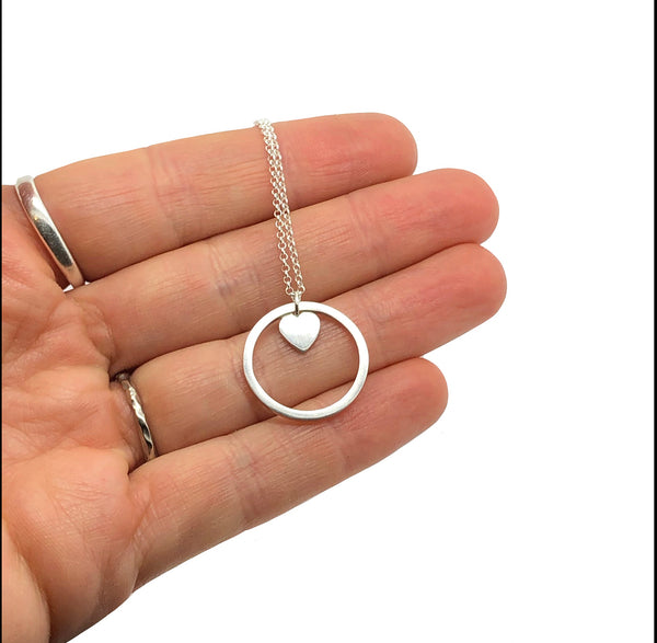 Silver Heart Necklace & Mini Heart Earrings Set