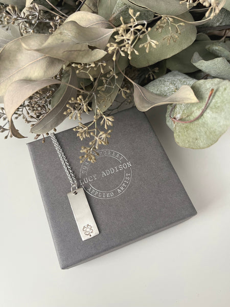 Silver Tag Necklace - Heart/Clover/Quote
