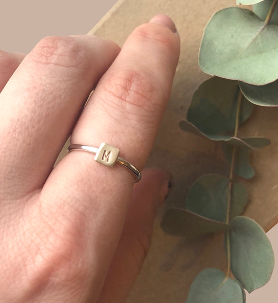 Silver & 9ct Gold Initial Ring