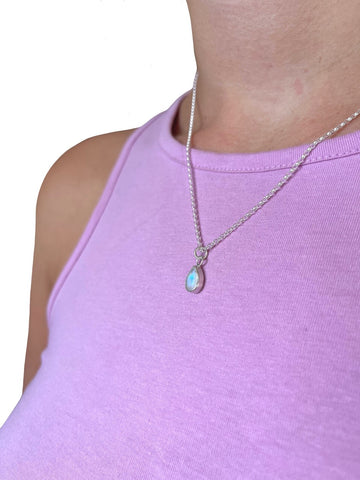 Pear Rainbow Moonstone Necklace