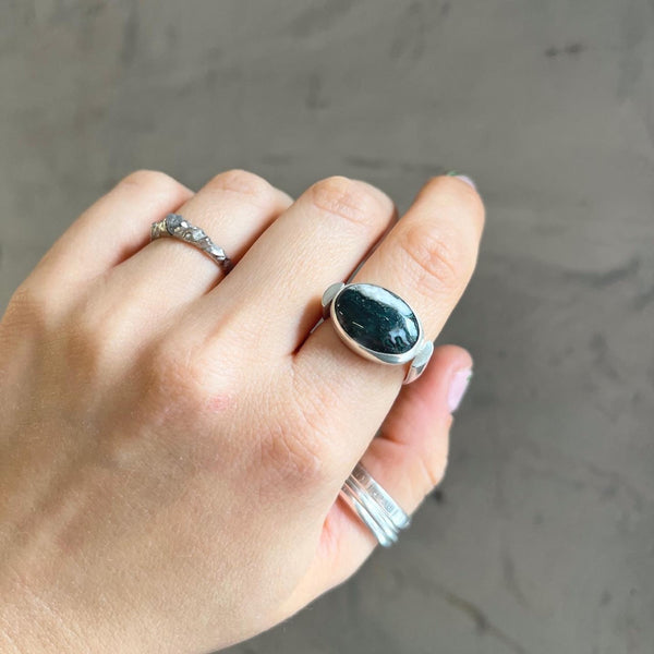 Moss Agate Chunky Silver Ring