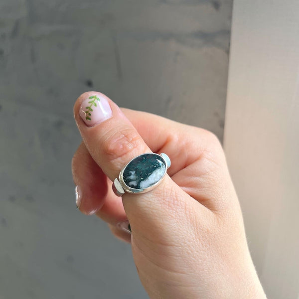 Moss Agate Chunky Silver Ring
