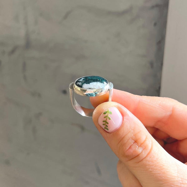 Moss Agate Chunky Silver Ring