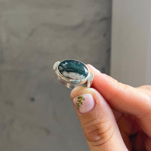 Moss Agate Chunky Silver Ring