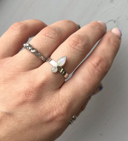 Silver Double Moonstone Ring, Size N